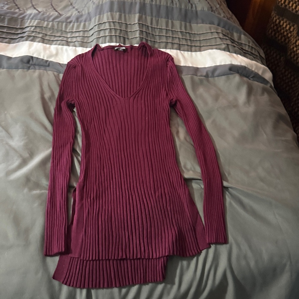 Fashion Nova Maroon Ribbed Knit Top